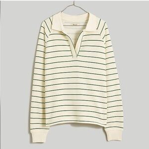 Madewell Green Stripe Crop Polo Sweatshirt Betterterry Fleece Varsity NWT XXS